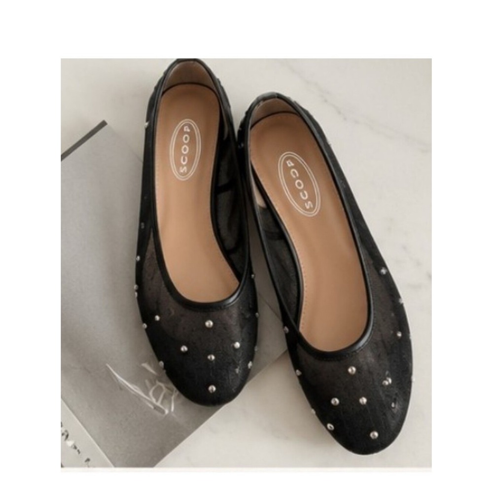 Scoop Studded Mesh Ballet Flats Size 8 Black Slip-On Flats New NWT